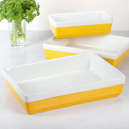 3-Piece Oven to Table Stoneware Bakeware Set – Baking Dish & Casserole Set – Yellow – Durable Oven-Safe Bakeware for Baking and Serving