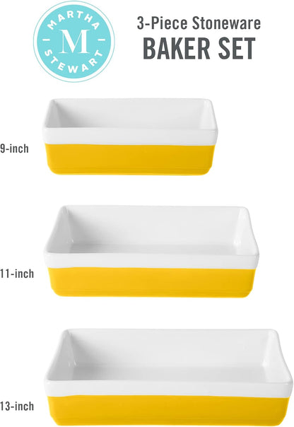 3-Piece Oven to Table Stoneware Bakeware Set – Baking Dish & Casserole Set – Yellow – Durable Oven-Safe Bakeware for Baking and Serving
