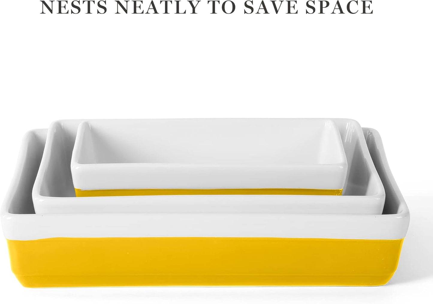3-Piece Oven to Table Stoneware Bakeware Set – Baking Dish & Casserole Set – Yellow – Durable Oven-Safe Bakeware for Baking and Serving