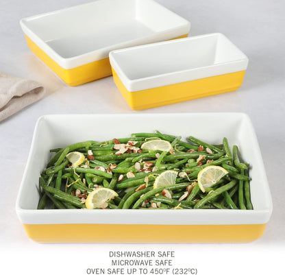 3-Piece Oven to Table Stoneware Bakeware Set – Baking Dish & Casserole Set – Yellow – Durable Oven-Safe Bakeware for Baking and Serving