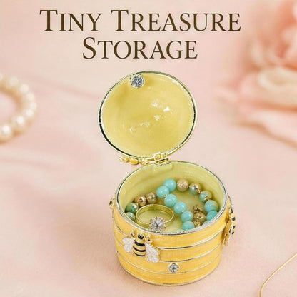 Yellow Bee Hive Enamel Metal Trinket Box, Vintage Small Keepsake Box for Jewelry