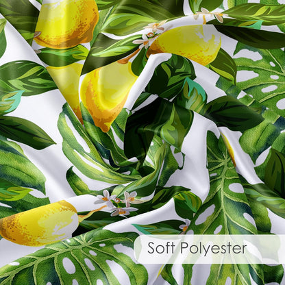 Lemon Shower Curtain, Yellow Fruit Lemon and Green Monstera Leaves Shower Curtain with Hooks, Tropical Plant Bath Curtain Polyester Fabric Bathroom Decor Accessories, 72X72 Inches