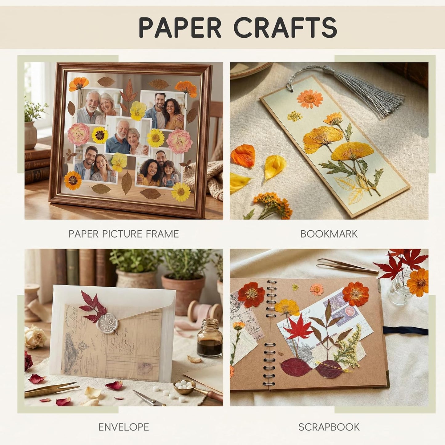 120P Yellow Orange Red Dried Pressed Flowers | Warm cozy gradient, maple leaves, varied blooms, for Thanksgiving resin jewelry scrapbook frame candle, tweezers included