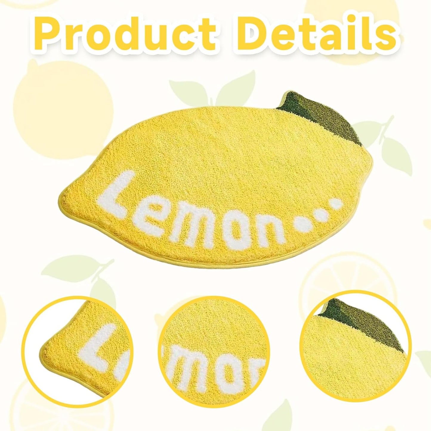 Yellow Lemon Rug - 31.5"x19.7" Sour Lemon Rug, Non-Slip Absorbent Lemons Bath Mat, Soft Washable Lemons Bathroom Decor Mat, Cute Rugs for Kitchen & Bathroom Floor