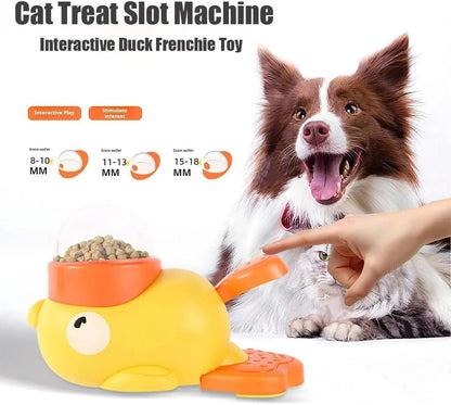 Cat Treat Slot Machine, Nonslip Cat Slot Machine Treat Dispenser, Interactive Duck Frenchie Toy, Durable Adjustable Slow Feeder Toy, Cats Treat Dispenser for Small & Medium Dogs/Cats/Pets (Yellow*1)