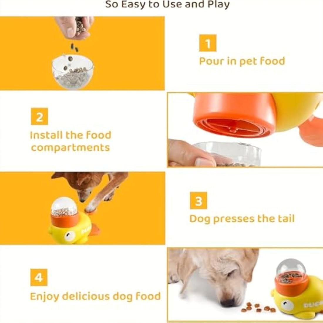 Cat Treat Slot Machine, Nonslip Cat Slot Machine Treat Dispenser, Interactive Duck Frenchie Toy, Durable Adjustable Slow Feeder Toy, Cats Treat Dispenser for Small & Medium Dogs/Cats/Pets (Yellow*1)