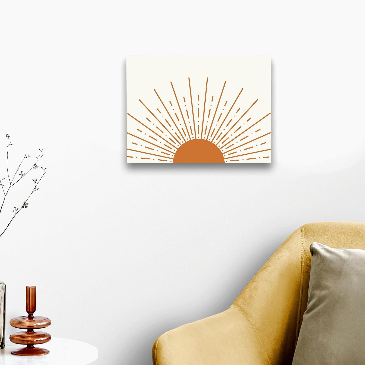 Boho Framed Wall Art, Sun Yellow Framed Canvas Wall Art Decor 11x14, Sun Sunset Yellow Dorm Bathroom Office Home Painting Artwork Wall Decor