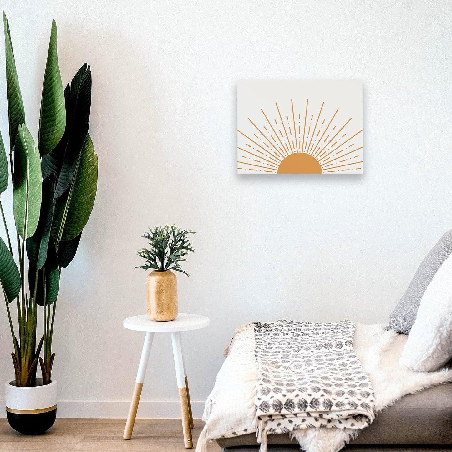 Boho Framed Wall Art, Sun Yellow Framed Canvas Wall Art Decor 11x14, Sun Sunset Yellow Dorm Bathroom Office Home Painting Artwork Wall Decor