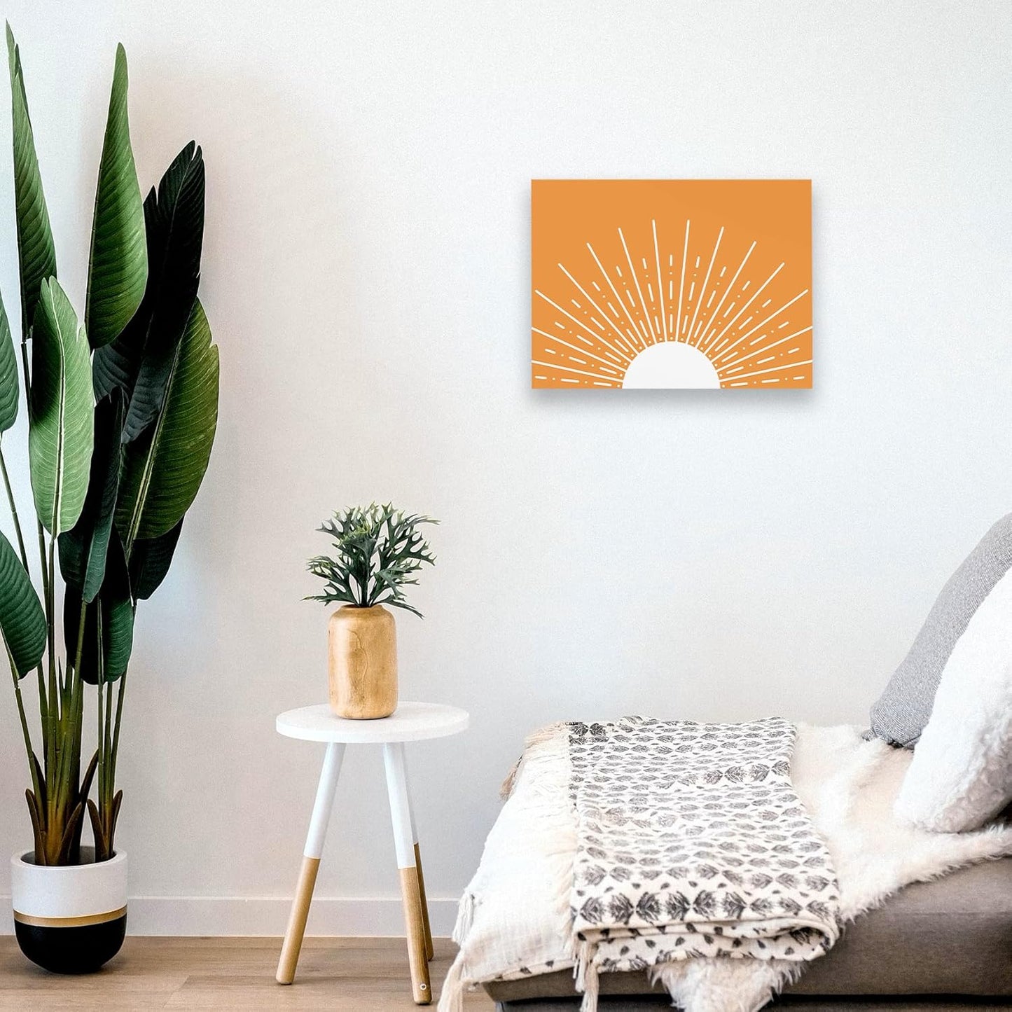 Boho Framed Wall Art, Sun Yellow Framed Canvas Wall Art Decor 11x14, Sun Sunset Yellow Dorm Bathroom Office Home Painting Artwork Wall Decor