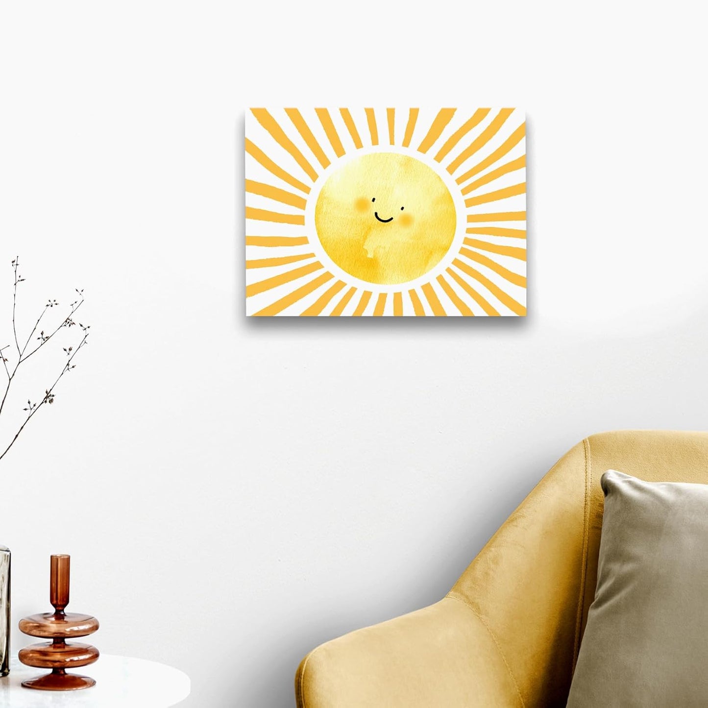 Boho Framed Wall Art, Sun Yellow Framed Canvas Wall Art Decor 11x14, Sun Sunset Yellow Dorm Bathroom Office Home Painting Artwork Wall Decor