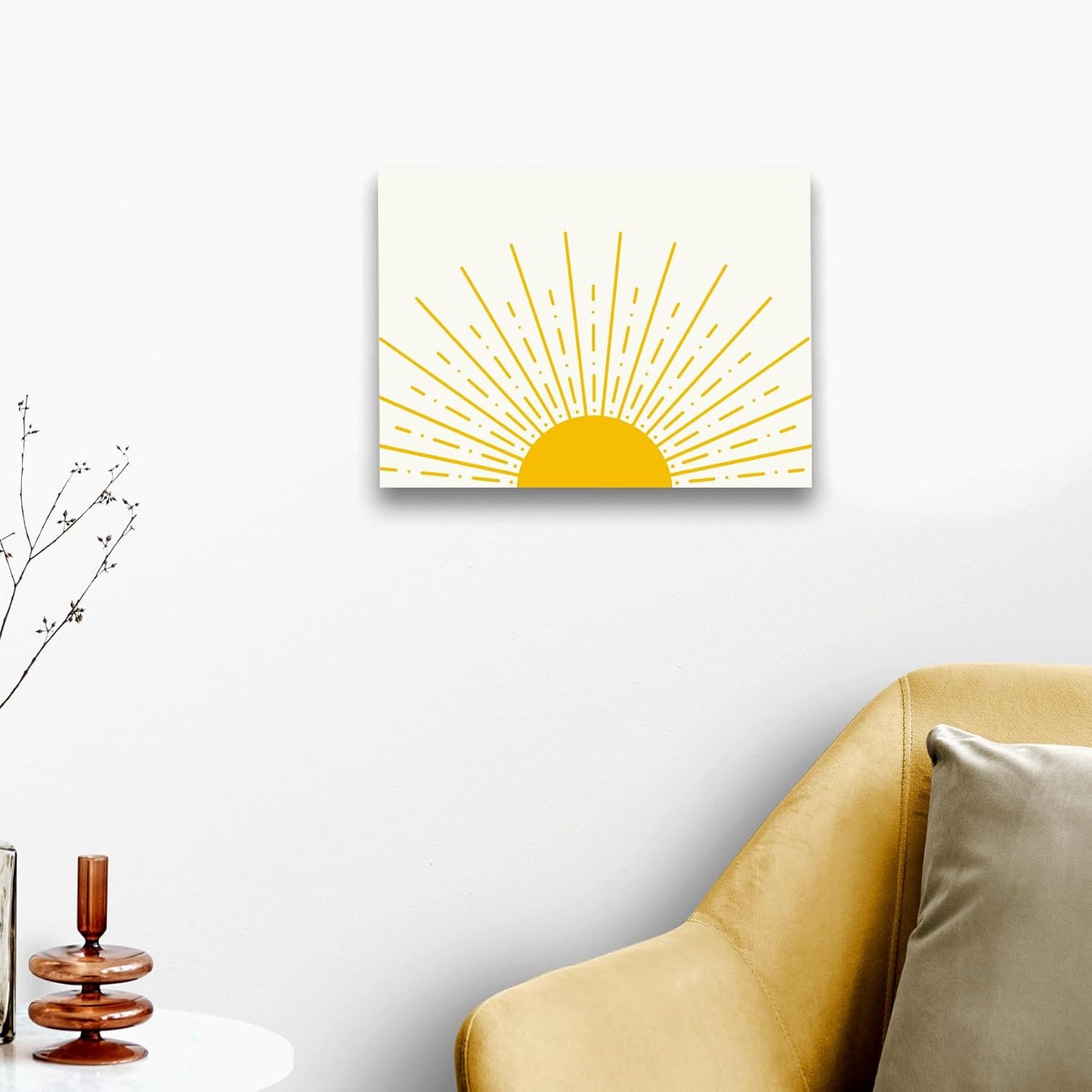 Boho Framed Wall Art, Sun Yellow Framed Canvas Wall Art Decor 11x14, Sun Sunset Yellow Dorm Bathroom Office Home Painting Artwork Wall Decor