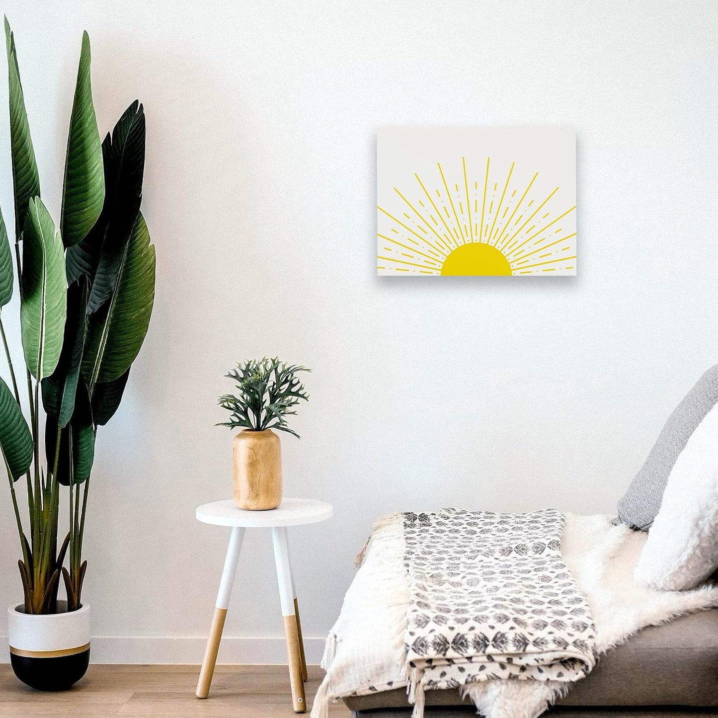 Boho Framed Wall Art, Sun Yellow Framed Canvas Wall Art Decor 11x14, Sun Sunset Yellow Dorm Bathroom Office Home Painting Artwork Wall Decor