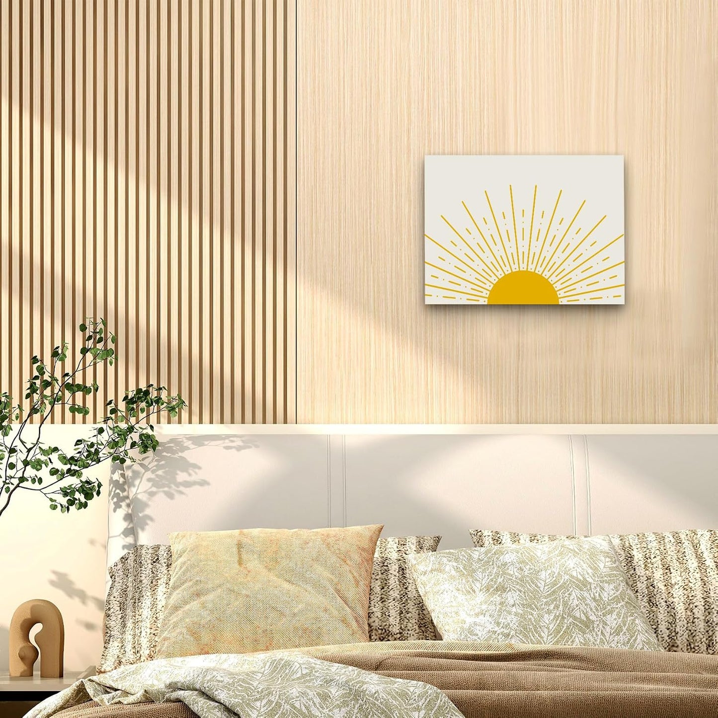 Boho Framed Wall Art, Sun Yellow Framed Canvas Wall Art Decor 11x14, Sun Sunset Yellow Dorm Bathroom Office Home Painting Artwork Wall Decor
