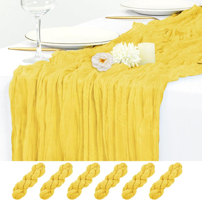 6 Pack Lemon Yellow Cheesecloth Table Runner 17x108 Inch Boho Gauze Cheese Cloth Fabric Table Runners Semi Sheer Rustic Table Decor for Wedding Party Bridal Baby Shower Birthday Holiday Home Decor