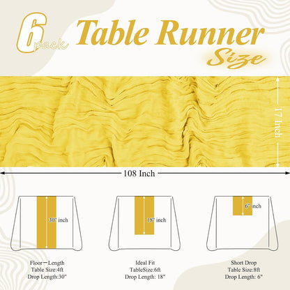 6 Pack Lemon Yellow Cheesecloth Table Runner 17x108 Inch Boho Gauze Cheese Cloth Fabric Table Runners Semi Sheer Rustic Table Decor for Wedding Party Bridal Baby Shower Birthday Holiday Home Decor