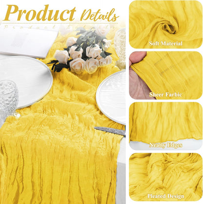 6 Pack Lemon Yellow Cheesecloth Table Runner 17x108 Inch Boho Gauze Cheese Cloth Fabric Table Runners Semi Sheer Rustic Table Decor for Wedding Party Bridal Baby Shower Birthday Holiday Home Decor
