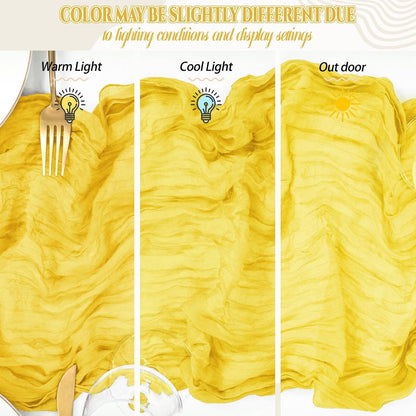 6 Pack Lemon Yellow Cheesecloth Table Runner 17x108 Inch Boho Gauze Cheese Cloth Fabric Table Runners Semi Sheer Rustic Table Decor for Wedding Party Bridal Baby Shower Birthday Holiday Home Decor
