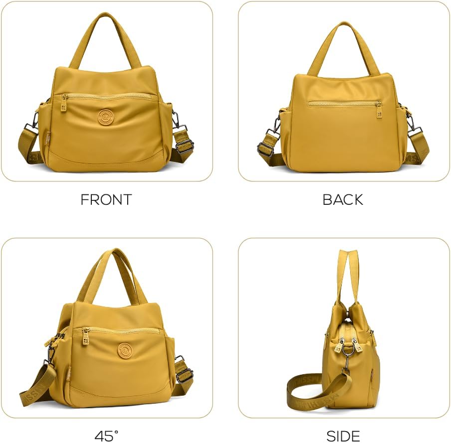 Women's Nylon Crossbody Bag Waterproof Multi-Pocket Shoulder Handbag Lightweight Tote Purse with Adjustable Strap Travel Work