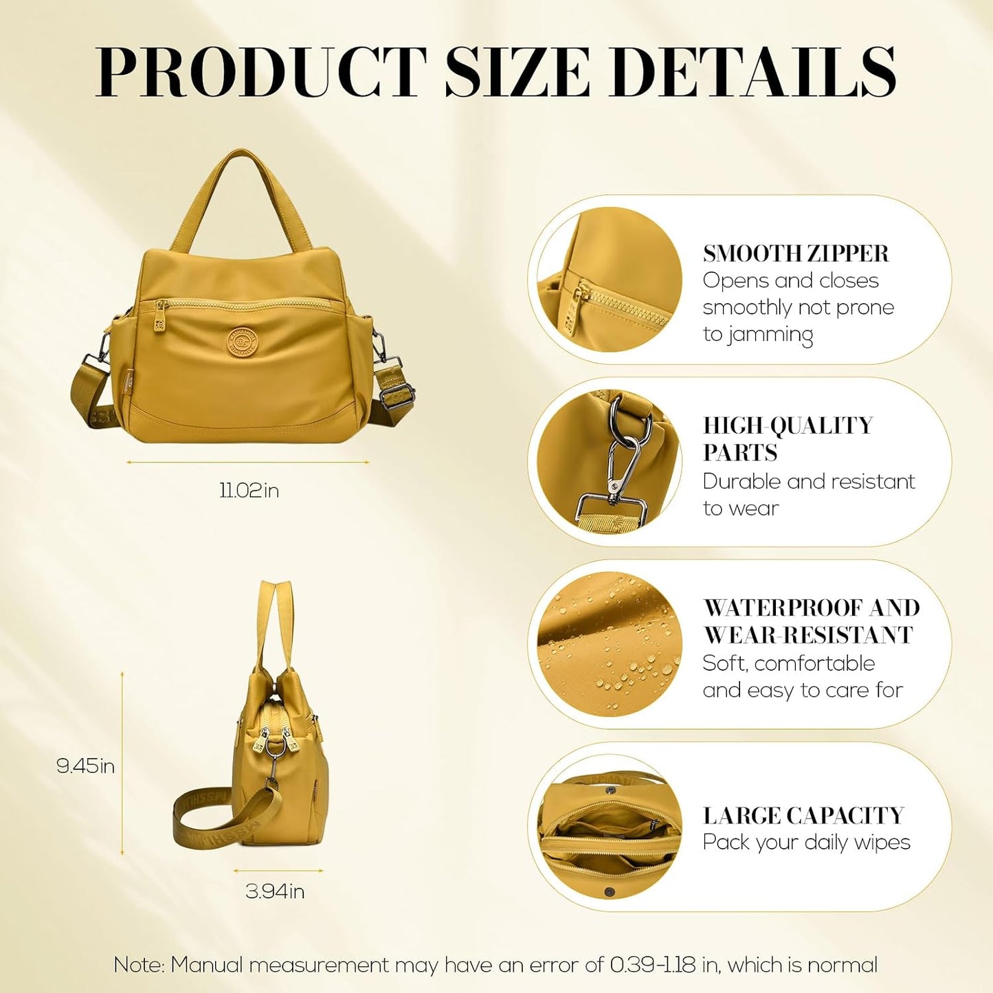 Women's Nylon Crossbody Bag Waterproof Multi-Pocket Shoulder Handbag Lightweight Tote Purse with Adjustable Strap Travel Work