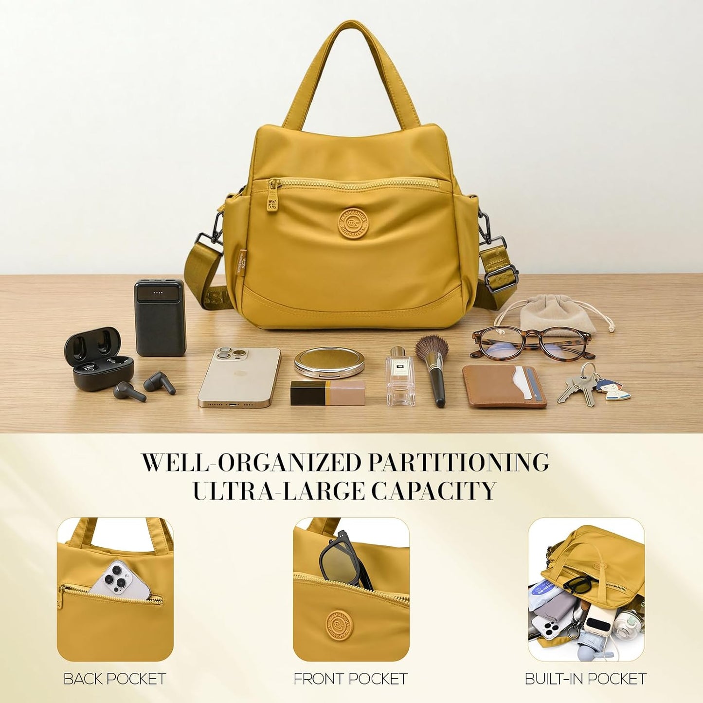 Women's Nylon Crossbody Bag Waterproof Multi-Pocket Shoulder Handbag Lightweight Tote Purse with Adjustable Strap Travel Work