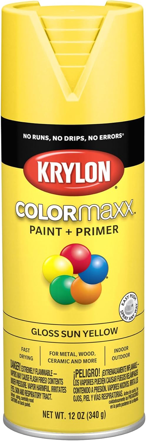 K05541007 COLORmaxx Spray Paint and Primer for Indoor/Outdoor Use, Gloss Sun Yellow, 12 Ounce (Pack of 1)