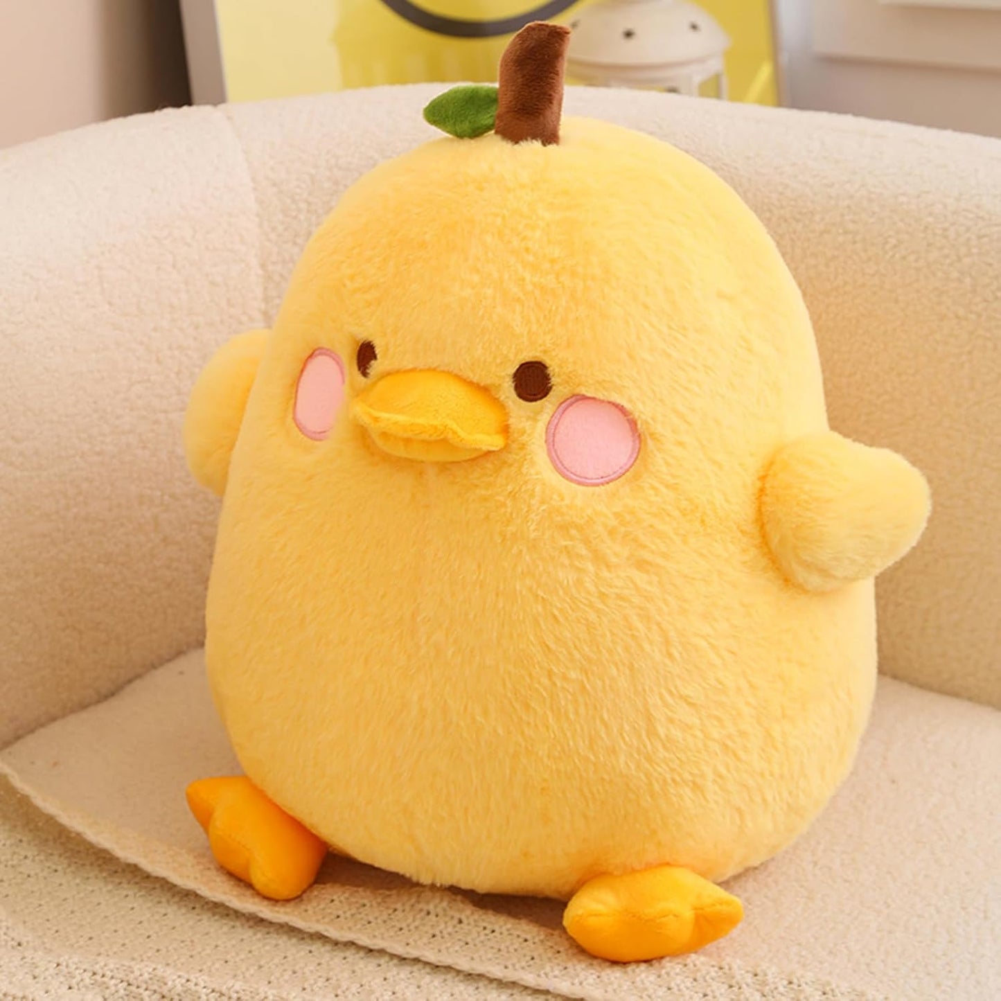 Cute Yellow Duck Pear Plush Pillow 16 Inch Kawaii Stuffed Animal Plush Soft Plushies Gifts (Yellow, Large)