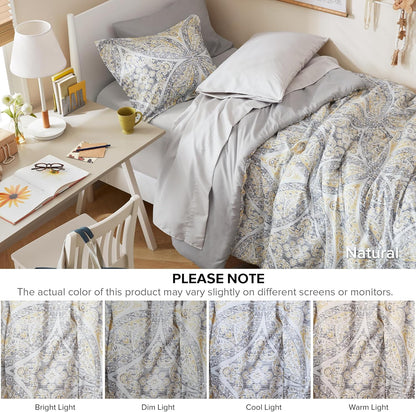 Bed in A Bag Comforter Set - Trendy Casual Design Twin XL Comforter with Complete Sheet Set with Side Pocket, All Season Comforter, Shams, Gloria, Twin XL Grey/Yellow 6 Piece