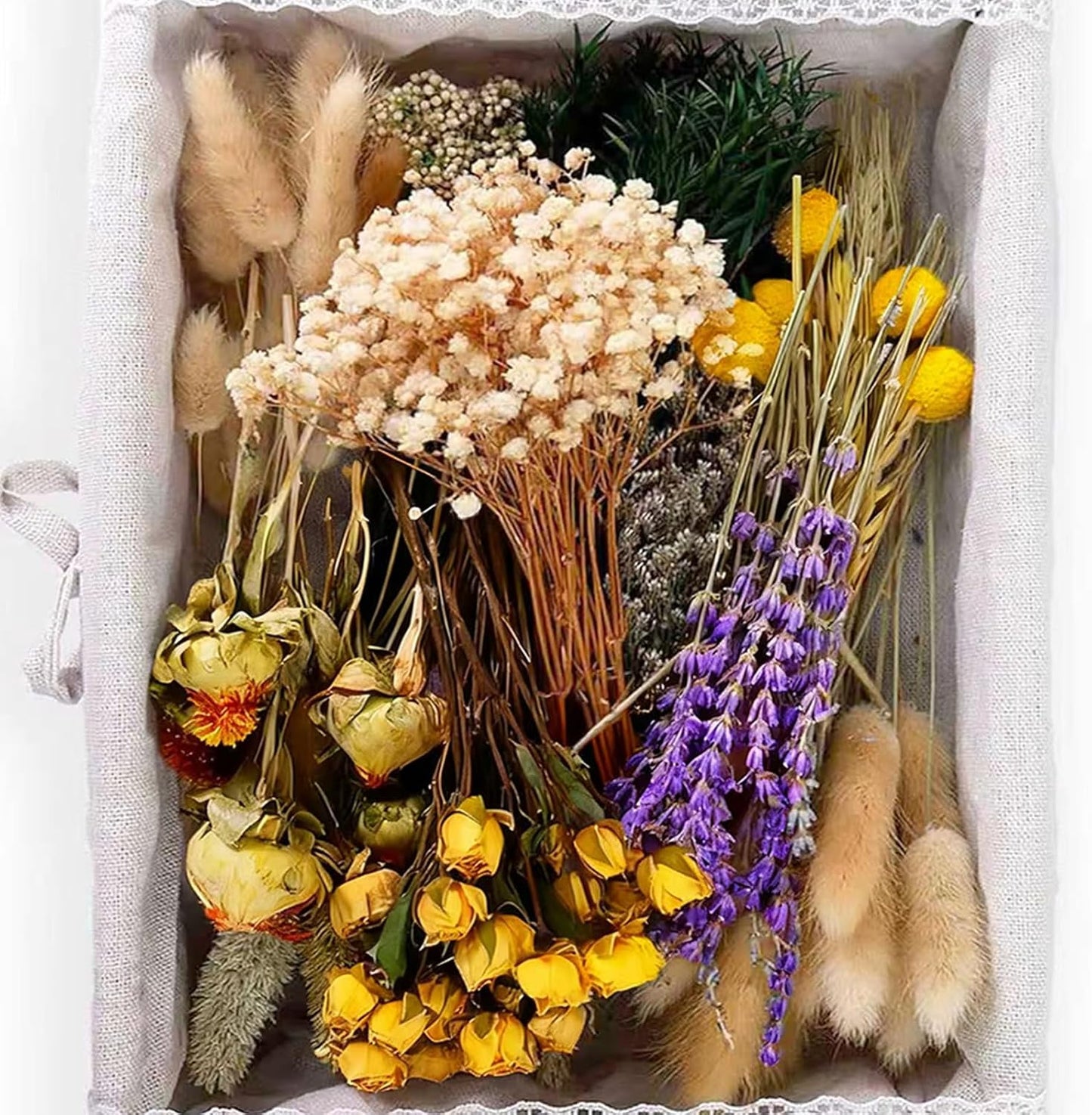 130Pcs DIY Mixed Natural Dried Flower Set, Preserved Flowers Bulk with Baby's Breath, Dried Roses, Eucalyptus Stems, Mini Handmade Flower Arrangement, Dried Flower for Home Decor
