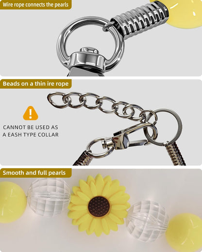 Yellow Daisy Handmade Chunky Pearl Dog Collar Necklace (Beads 20 mm) with Strong Stainless Steel Wire, Adjustable Fashion Collar Accessories for Dogs | Gift for Dog Moms (17.5" – 19.5", Daisy)