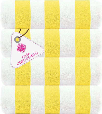 Cabana Beach Towel Designed in Denmark Rough and Tough, Quick Dry, Beach, Pool, Bath & Shower 30x60 inches 4 Pieces Cotton Beach Bath Towels Set - Lemon