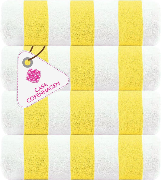 Cabana Beach Towel Designed in Denmark Rough and Tough, Quick Dry, Beach, Pool, Bath & Shower 30x60 inches 4 Pieces Cotton Beach Bath Towels Set - Lemon