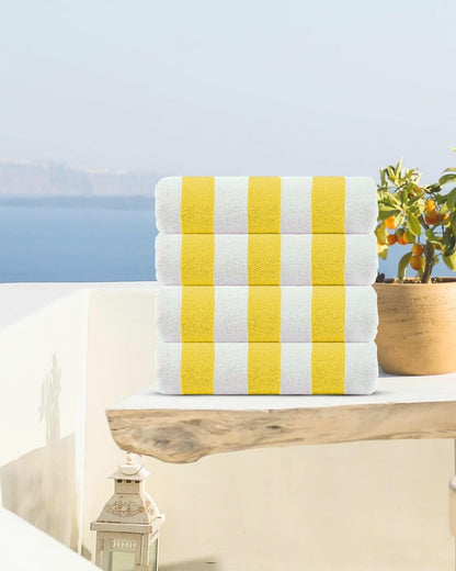 Cabana Beach Towel Designed in Denmark Rough and Tough, Quick Dry, Beach, Pool, Bath & Shower 30x60 inches 4 Pieces Cotton Beach Bath Towels Set - Lemon