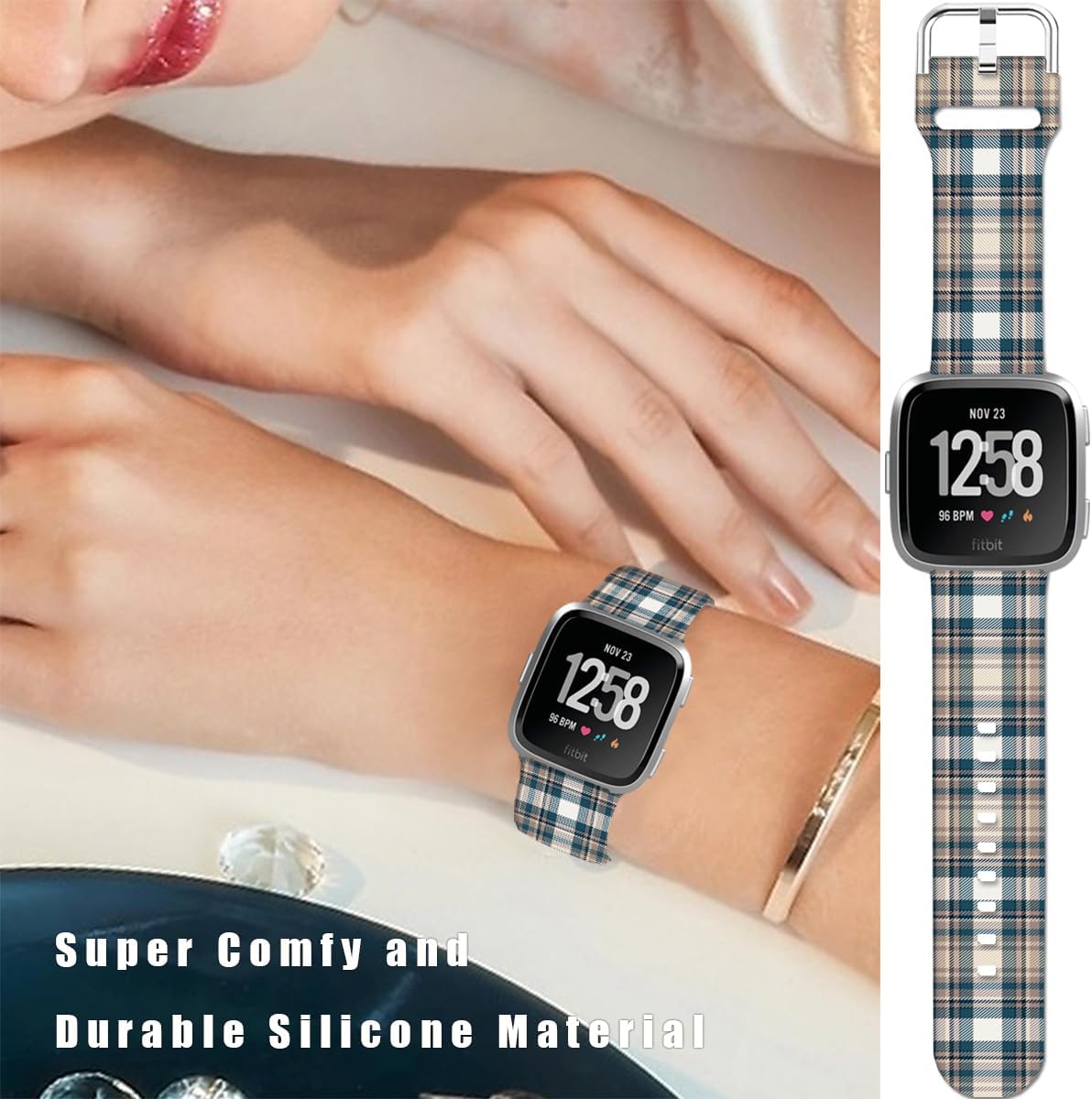 Soft Silicone Watch Bands Compatible with Fitbit Versa 2/Versa/Fitbit Versa Lite/SE Cartoon Band，23mm Cute Floral Pattern Printed Strap Replacement Wristband for Men Women Teens.