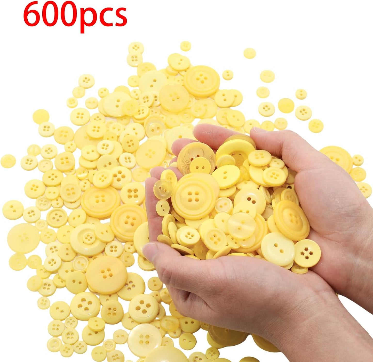 About 500-600Pcs Round Resin Buttons, Mixed Size Sewing Buttons, 2 and 4 Holes Assorted Buttons for Crafts, 300g Manual Button Painting DIY Handmade Ornament Button (Yellow)
