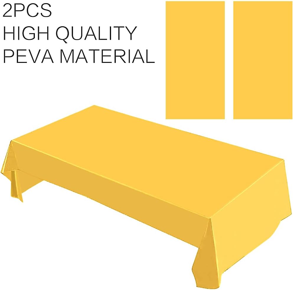 2 Packaging Yellow Plastic Tablecloth, 54 inch x108 inch Rectangular Disposable Party Table Cover, Suitable for Birthday, Graduation, Restaurant, Wedding Decoration Tablecloth