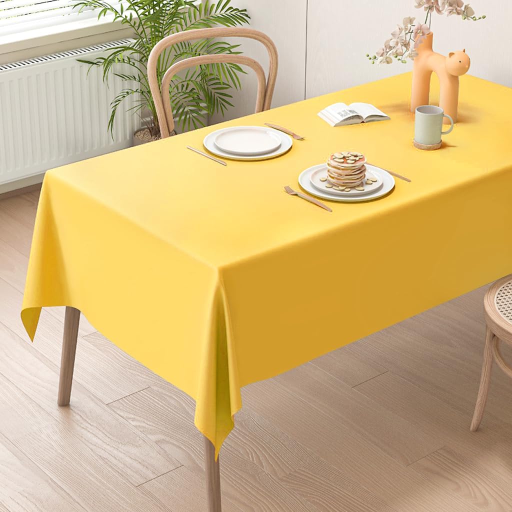 2 Packaging Yellow Plastic Tablecloth, 54 inch x108 inch Rectangular Disposable Party Table Cover, Suitable for Birthday, Graduation, Restaurant, Wedding Decoration Tablecloth