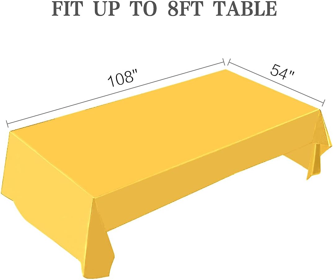 2 Packaging Yellow Plastic Tablecloth, 54 inch x108 inch Rectangular Disposable Party Table Cover, Suitable for Birthday, Graduation, Restaurant, Wedding Decoration Tablecloth