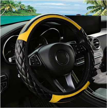 Car Steering Wheel Cover, 14.5-15inch Leather Anti-Slip Car Wheel Cover Protector, Safety Comfortable Desgin, Universal Auto Steering Wheels Accessories for Cars Truck SUV (Yellow)