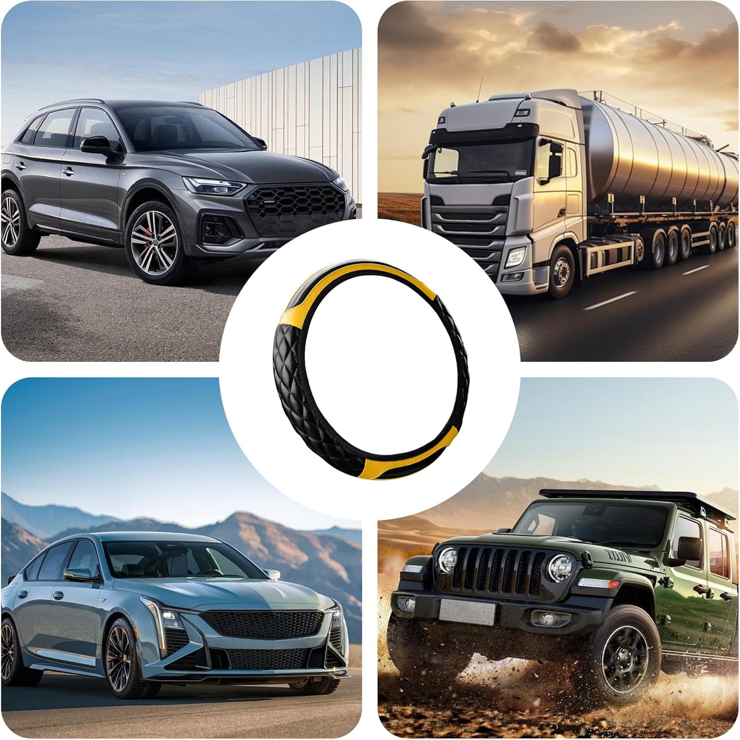 Car Steering Wheel Cover, 14.5-15inch Leather Anti-Slip Car Wheel Cover Protector, Safety Comfortable Desgin, Universal Auto Steering Wheels Accessories for Cars Truck SUV (Yellow)