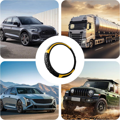 Car Steering Wheel Cover, 14.5-15inch Leather Anti-Slip Car Wheel Cover Protector, Safety Comfortable Desgin, Universal Auto Steering Wheels Accessories for Cars Truck SUV (Yellow)