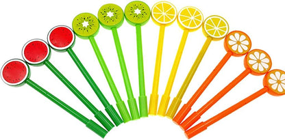 12pcs Gel Pen Black Ink Fruit Roller Marker Pen(Hard Plastic Fruit Styling)