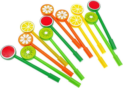 12pcs Gel Pen Black Ink Fruit Roller Marker Pen(Hard Plastic Fruit Styling)
