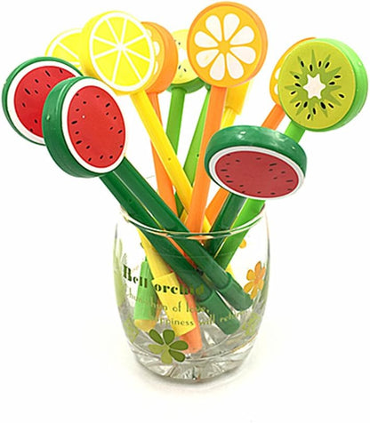 12pcs Gel Pen Black Ink Fruit Roller Marker Pen(Hard Plastic Fruit Styling)