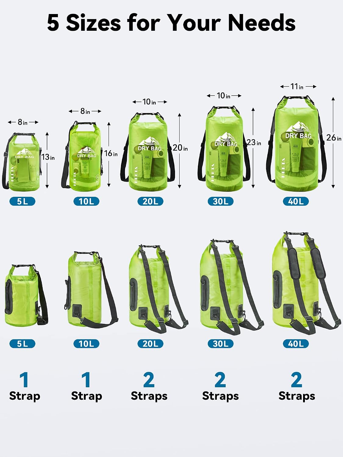Dry Bag Waterproof Backpack with Phone Case 5L/10L/20L/30L/40L | Roll Top Lightweight Dry Storage Bag for Women Men, Travel Boating Kayaking Paddle Board Camping Beach Essentials Accessories
