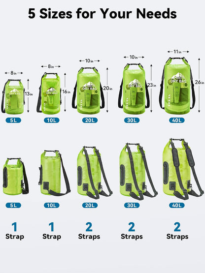 Dry Bag Waterproof Backpack with Phone Case 5L/10L/20L/30L/40L | Roll Top Lightweight Dry Storage Bag for Women Men, Travel Boating Kayaking Paddle Board Camping Beach Essentials Accessories