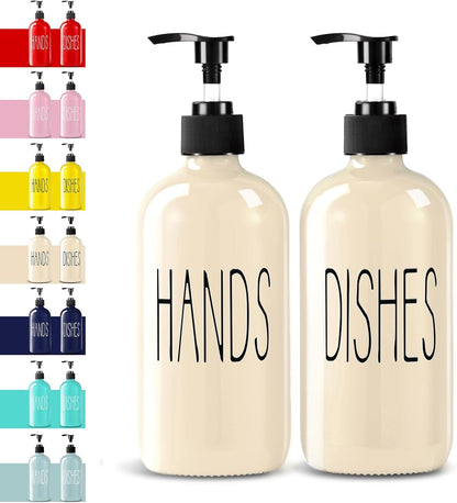 Glass Soap Dispenser Set 2 Pack,16 Oz Dish Soap Dispenser for Kitchen Sink,Lemon Kitchen Decor and Accessories,Yellow Decorations and Kitchen Utensils for Kitchen