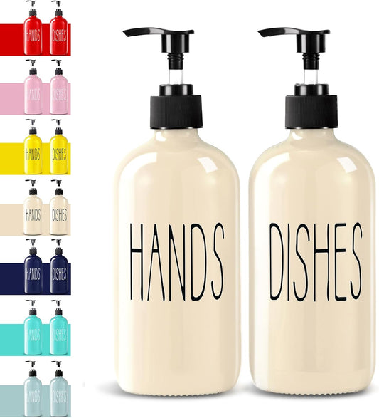 Glass Soap Dispenser Set 2 Pack,16 Oz Dish Soap Dispenser for Kitchen Sink,Lemon Kitchen Decor and Accessories,Yellow Decorations and Kitchen Utensils for Kitchen