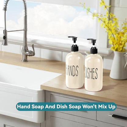 Glass Soap Dispenser Set 2 Pack,16 Oz Dish Soap Dispenser for Kitchen Sink,Lemon Kitchen Decor and Accessories,Yellow Decorations and Kitchen Utensils for Kitchen