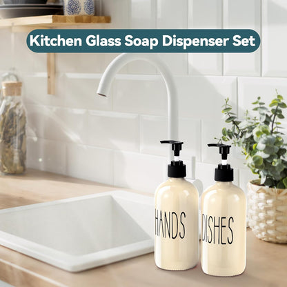 Glass Soap Dispenser Set 2 Pack,16 Oz Dish Soap Dispenser for Kitchen Sink,Lemon Kitchen Decor and Accessories,Yellow Decorations and Kitchen Utensils for Kitchen