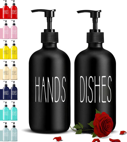 Glass Soap Dispenser Set 2 Pack,16 Oz Dish Soap Dispenser for Kitchen Sink,Lemon Kitchen Decor and Accessories,Yellow Decorations and Kitchen Utensils for Kitchen